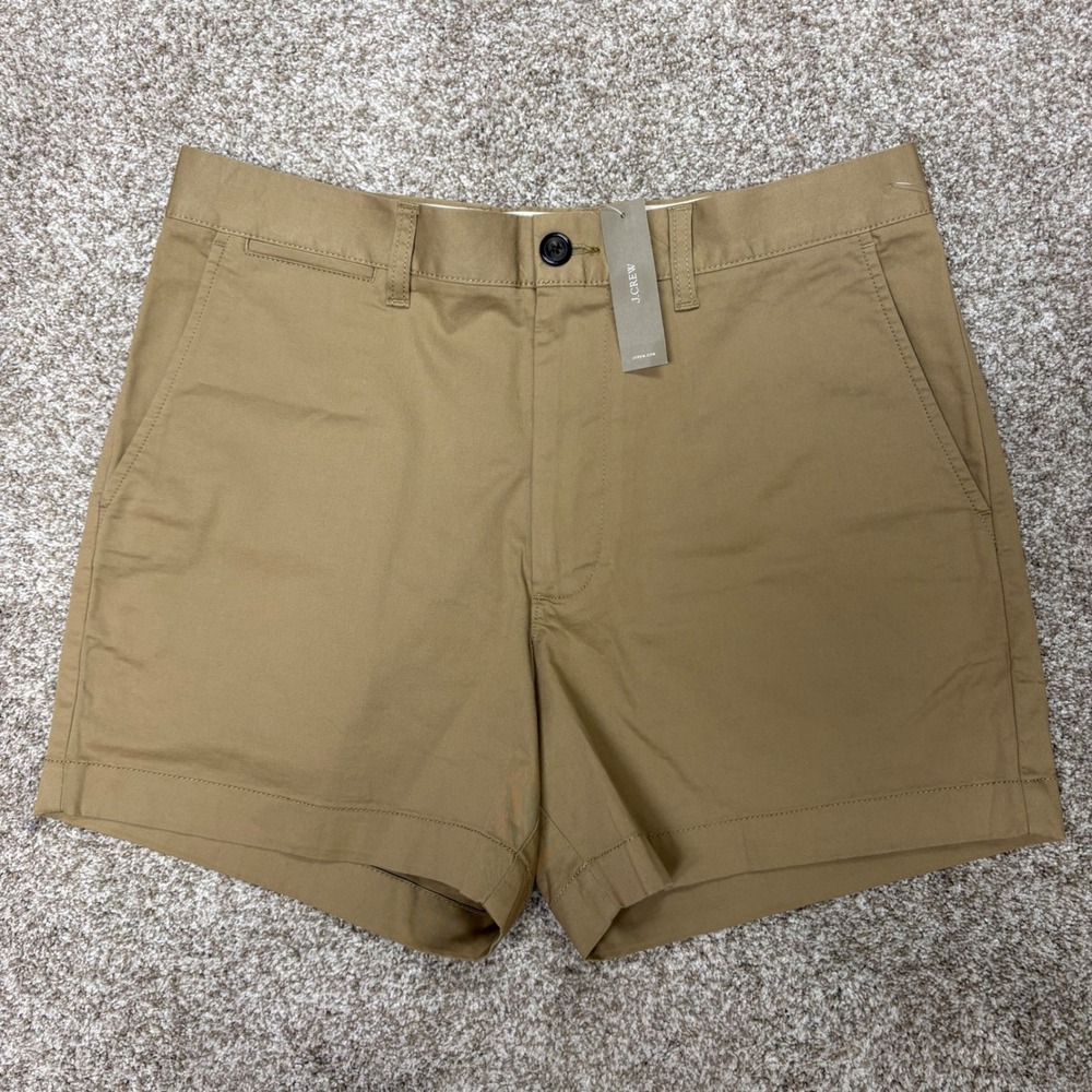 NEW J.Crew Portsider Shorts Mens 31 Khaki 5" Inseam Cotton Stretch Flat Front